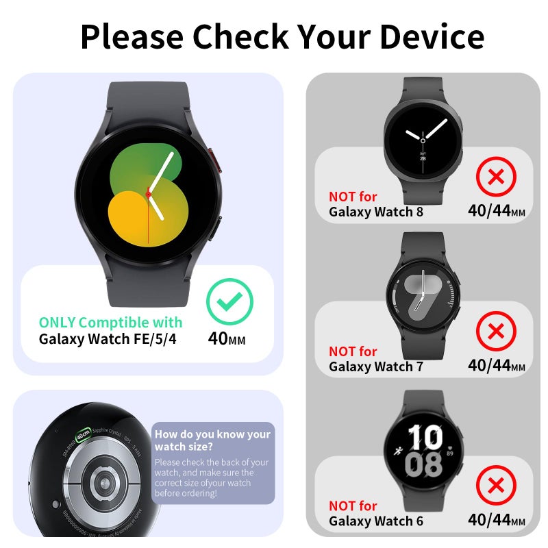 HASDON [6+6Pack Screen Protector Case for Samsung Galaxy FE/Galaxy Watch 5/Galaxy Watch 4 40mm, Bubble Free Tempered Glass Film + Waterproof Hard PC Bumper No Water Collected Protective Cover - Image 2