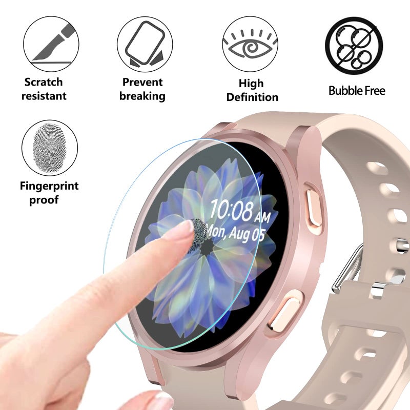 HASDON [6+6Pack Screen Protector Case for Samsung Galaxy FE/Galaxy Watch 5/Galaxy Watch 4 40mm, Bubble Free Tempered Glass Film + Waterproof Hard PC Bumper No Water Collected Protective Cover - Image 4