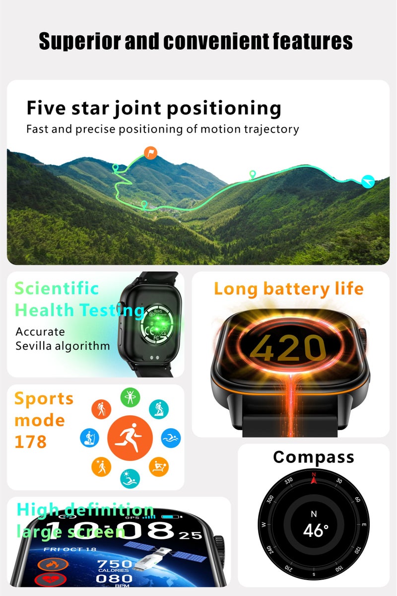 Women's Smartwatch, 2.01-Inch HD Full Screen, IP68 Waterproof Fitness Watch, Bluetooth Call (Answer/Make), Heart Rate/Sleep Monitor, GPS Sports Trackers, QX17 Tape Pink - Image 3