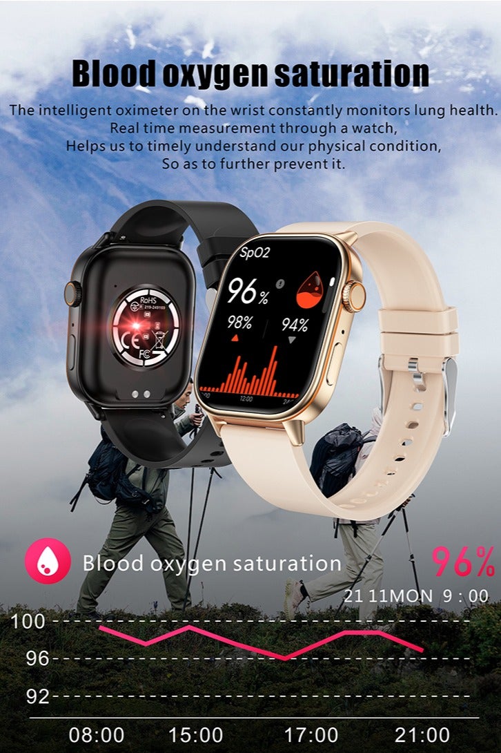 Women's Smartwatch, 2.01-Inch HD Full Screen, IP68 Waterproof Fitness Watch, Bluetooth Call (Answer/Make), Heart Rate/Sleep Monitor, GPS Sports Trackers, QX17 Tape Pink - Image 4