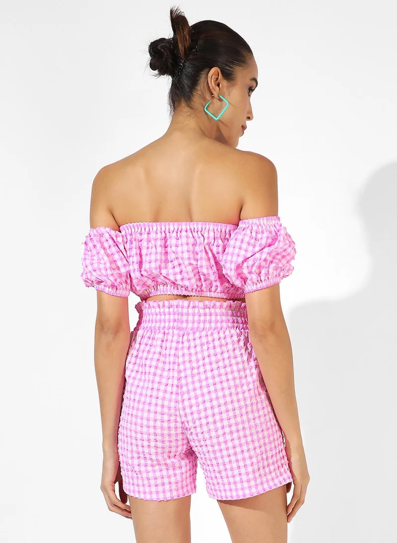 PINACOLADA  Women's Taffy Pink Gingham Co-Ord Set for Women | Best Price UAE