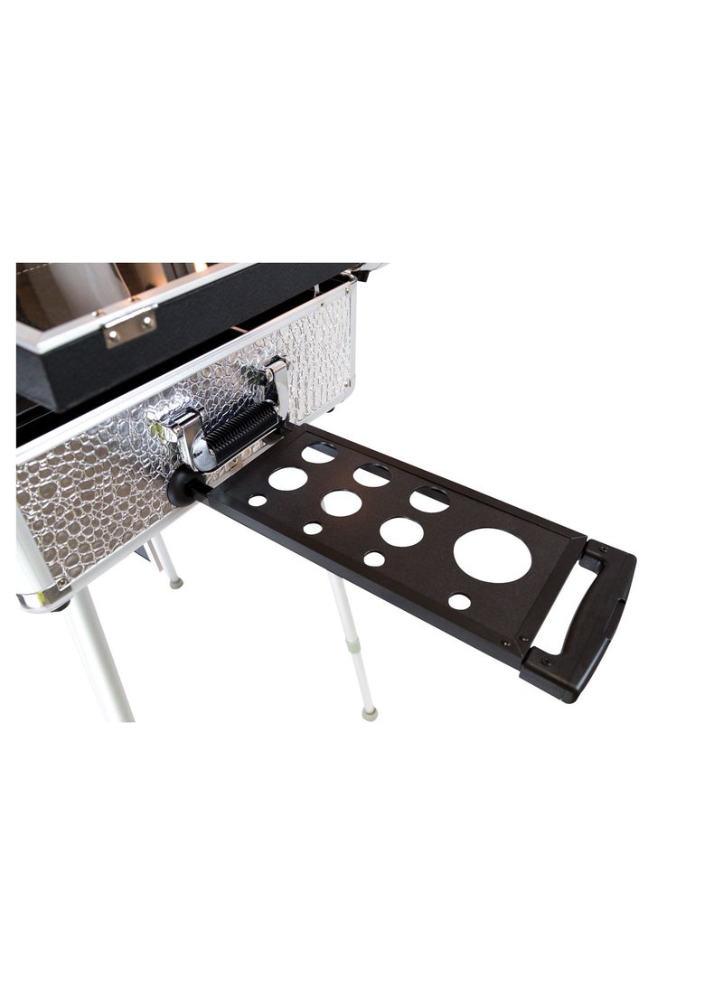 MAYLAN Makeup Train Stand Case With Pro Studio Artist Trolley And Lights, Silver  Medium - Image 2
