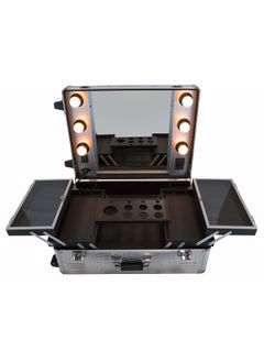 MAYLAN Makeup Train Stand Case With Pro Studio Artist Trolley And Lights, Silver  Medium  - Image 3
