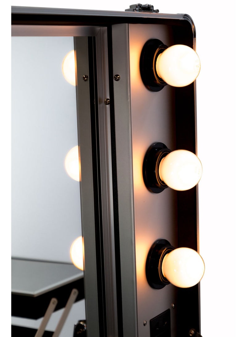 MAYLAN Makeup Train Stand Case With Pro Studio Artist Trolley And Lights, Silver  Medium - Image 5