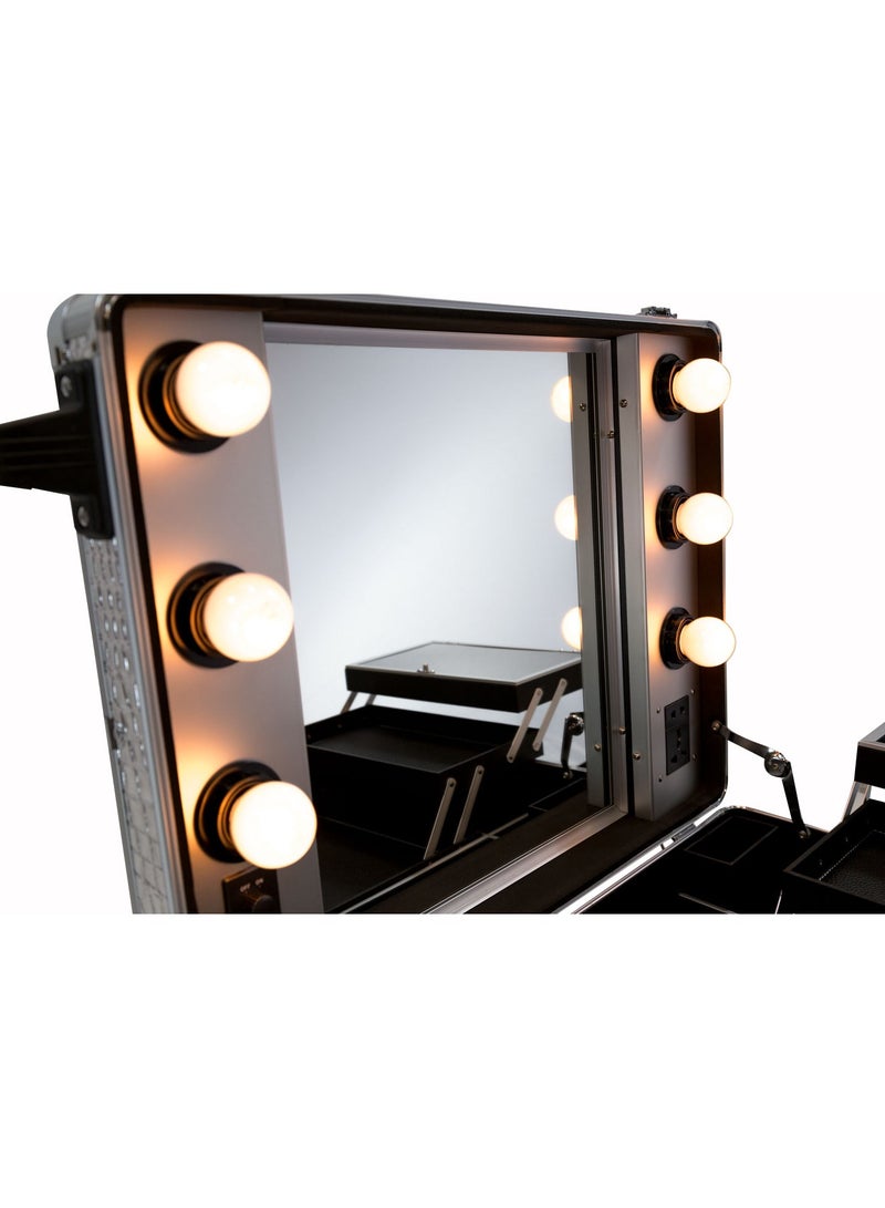 MAYLAN Makeup Train Stand Case With Pro Studio Artist Trolley And Lights, Silver  Medium - Image 4