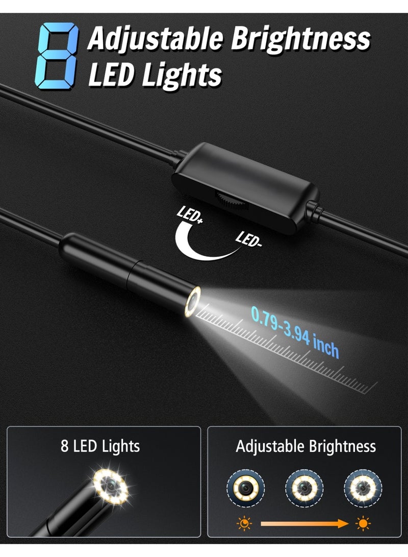 1920P HD Industrial Endoscope Camera with 8 Adjustable LED Lights, 70° Viewing Angle, IP67 Waterproof Borescope, Semi-Rigid Snake Inspection Tool for Automotive, Plumbing & HVAC - Image 5