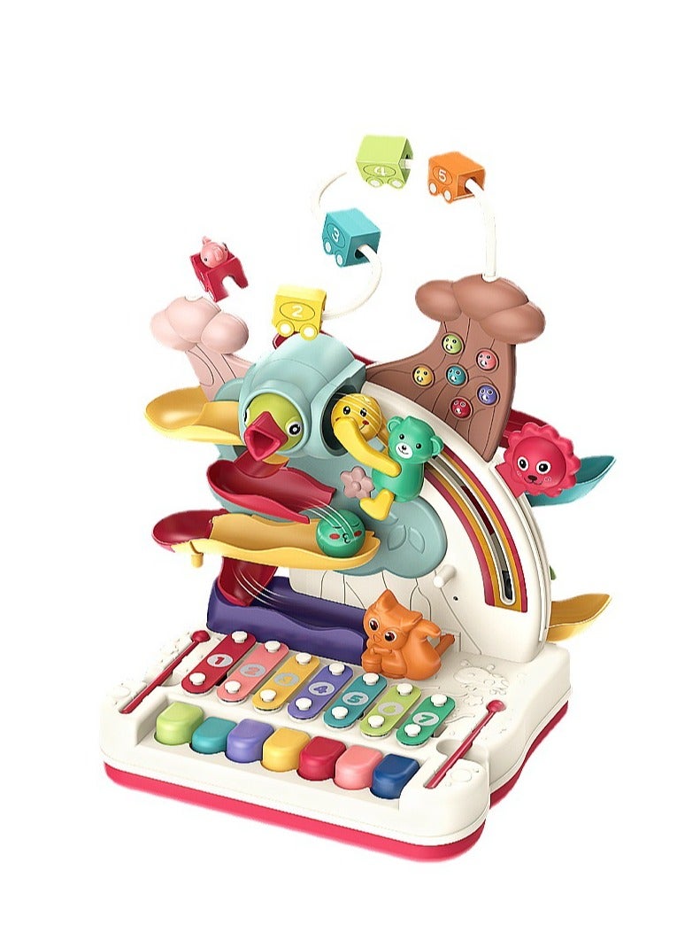 ميكسد ألعاب التعليم المبكر 7 في 1 مع لوحة مفاتيح، لعبة بلاستيكية لمغامرة الحيوانات، بيانو تعليمي ومتاهة من الخرز كهدية عيد ميلاد الطفل - Image 1