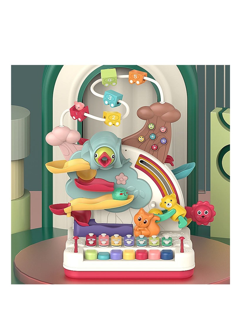 ميكسد ألعاب التعليم المبكر 7 في 1 مع لوحة مفاتيح، لعبة بلاستيكية لمغامرة الحيوانات، بيانو تعليمي ومتاهة من الخرز كهدية عيد ميلاد الطفل - Image 2