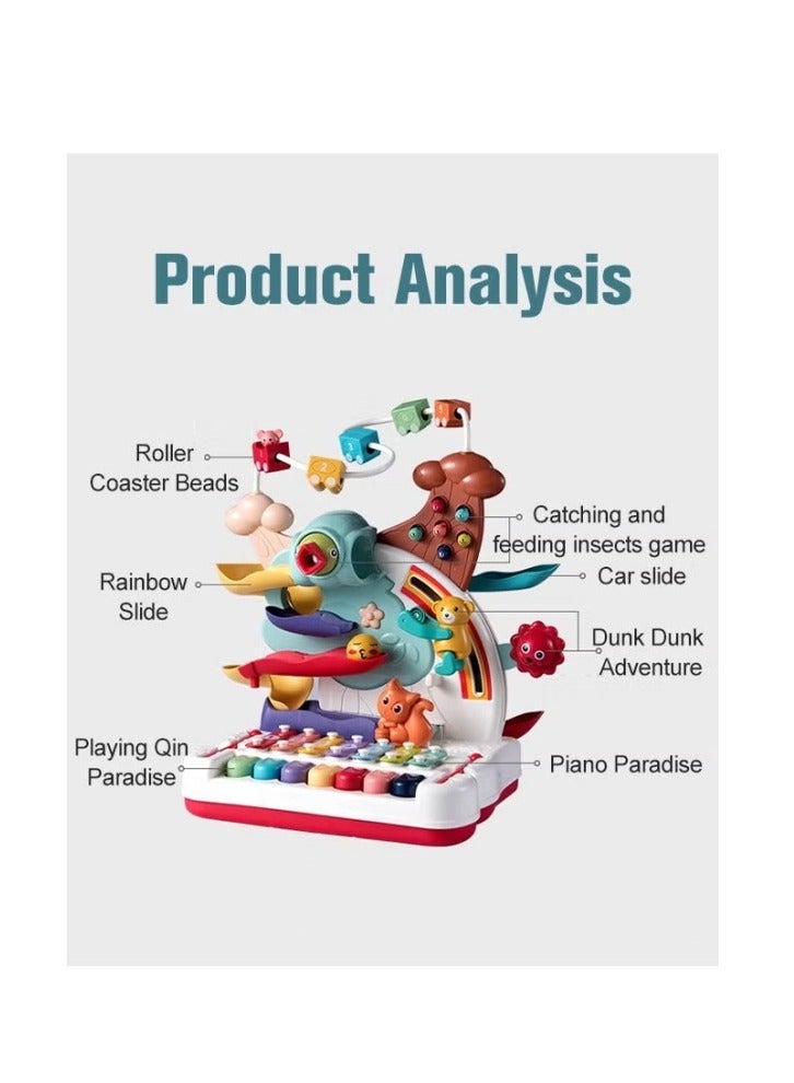 ميكسد ألعاب التعليم المبكر 7 في 1 مع لوحة مفاتيح، لعبة بلاستيكية لمغامرة الحيوانات، بيانو تعليمي ومتاهة من الخرز كهدية عيد ميلاد الطفل - Image 4