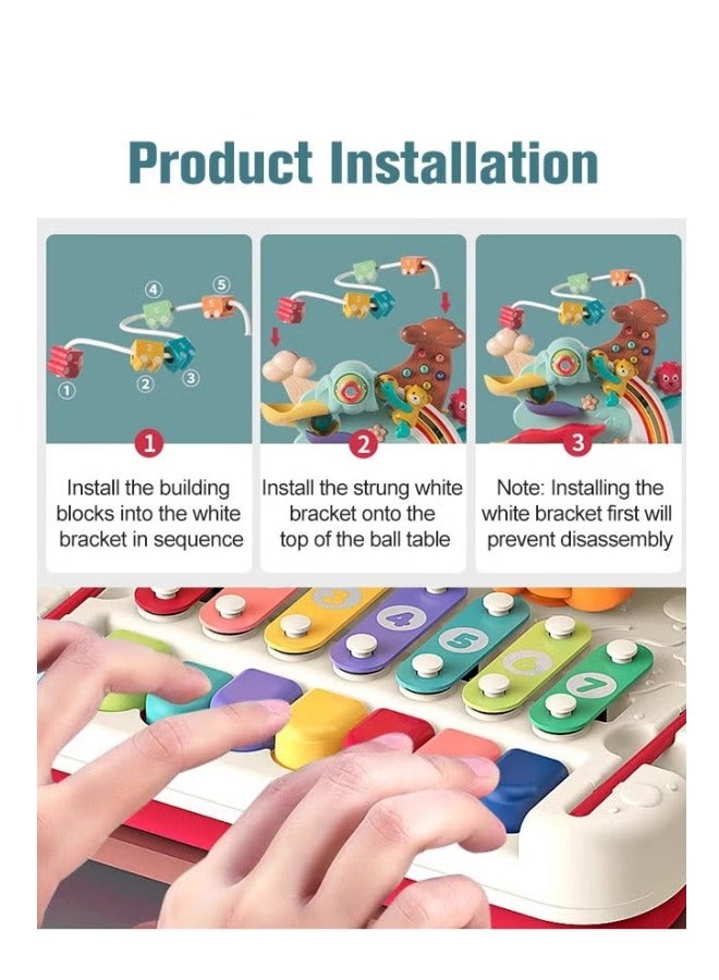 ميكسد ألعاب التعليم المبكر 7 في 1 مع لوحة مفاتيح، لعبة بلاستيكية لمغامرة الحيوانات، بيانو تعليمي ومتاهة من الخرز كهدية عيد ميلاد الطفل - Image 5