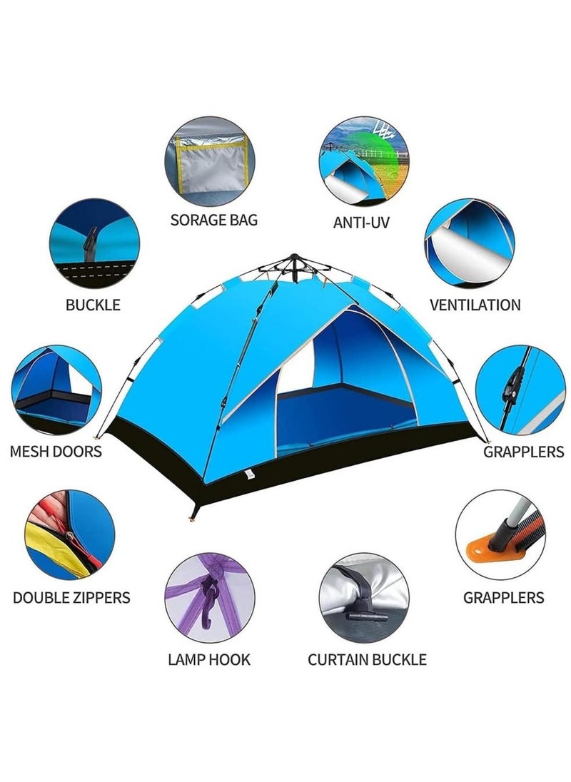 Pop Up Tent Double Doors Frame Garden Picnic Hiking Tent Light and Practical Popup Tent Waterproof for Camping for 3-4 People 200 * 200 * 135cm