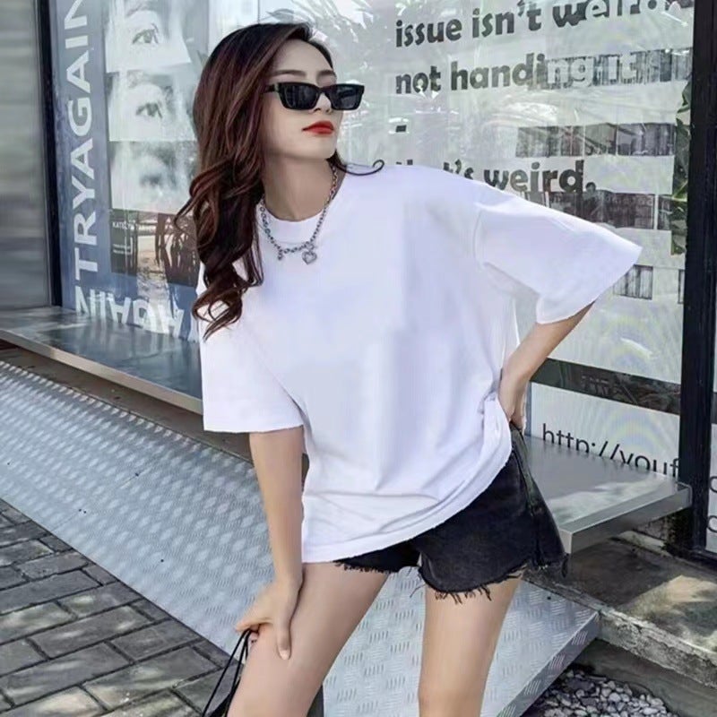 Dark Green Cotton Shoulder T-Shirt Women'S Short-Sleeved 2025 T-Shirt Loose Plus Size Half-Sleeved Top Ins Trendy - Image 1