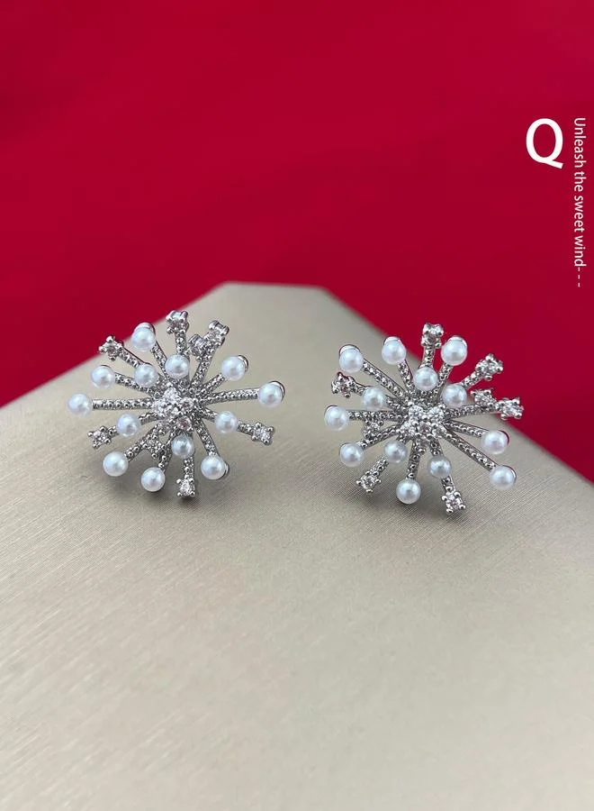 Take Two Take Two Silver Firework Shape Earrings with Faux Pearl