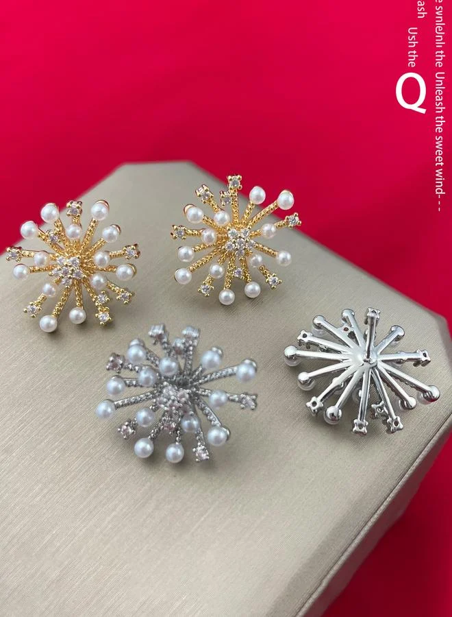 Take Two Take Two Silver Firework Shape Earrings with Faux Pearl