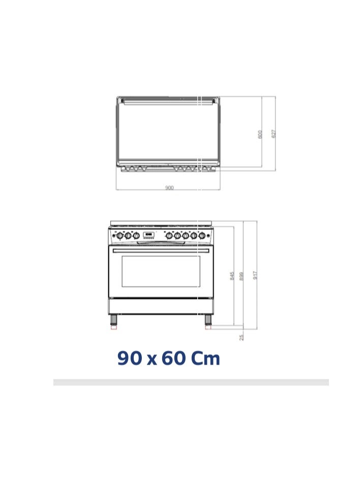 General Goldin 90x60cm Stylish Series Gas Cooker with 2 Big Eyes, 5 Burners, 2 Fans, Cast Iron Pan Support and 3 Glass Oven Door, - Image 5