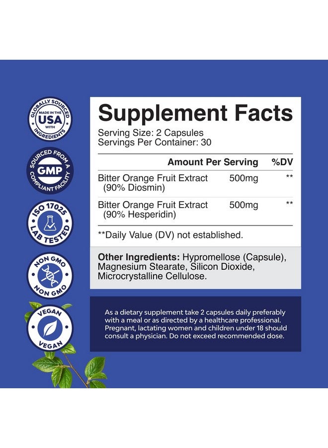نايتشرز كرافت مجمع ديوسمين هيسبيريدين ١٠٠٠ مجم للبالغين - مكمل غذائي بنكهة البرتقال المر لعلاج دوالي الأوردة، وصحة دم الساقين والقدمين - مكملات ديوسمين وهيسبيريدين من الحمضيات - ٦٠ قرصًا - Image 2