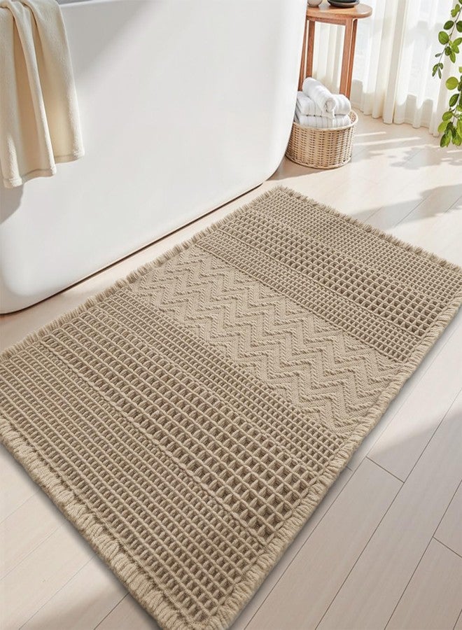 AMOAMI Waffle Bath-Mat, Super Absorbent Bath Mats for Bathroom, Boho Bathroom Rugs Non Slip Washable, Ultra Soft Bath Mat with Tassels Bath Rugs for Floor Mat, 17" X 24" Brown - Image 1