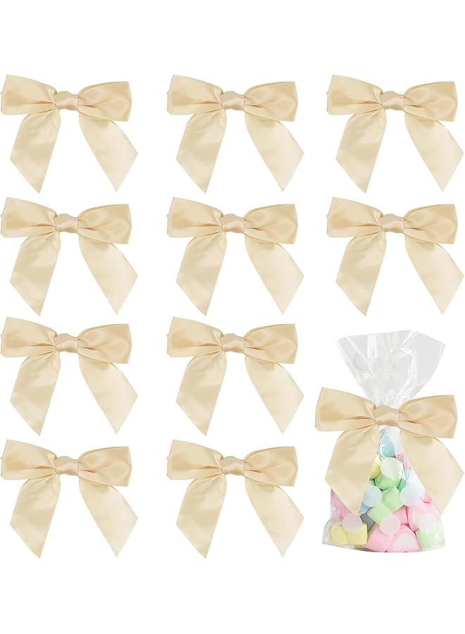 إيروريكس ربطات عنق ملتوية من الساتان لحقائب الحلوى، ربطات عنق شمبانيا مربوطة مسبقًا بطول 4.5 بوصة مع ربطات ملتوية، ربطات عنق من شريط الشمبانيا لديكور الزفاف، ربطات جاهزة لتغليف الهدايا، هدايا الحفلات، 36 قطعة - Image 1