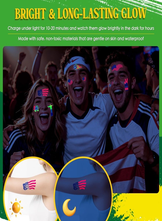 Aquzhou 2026 World Cup Temporary Face Tattoos,Glow in Dark Temporary Tattoos USA Canada Mexico France England Spain Portugal Argentina Brazil Soccer Fans Face Stickers for Soccer Match Sports Event Party - Image 4