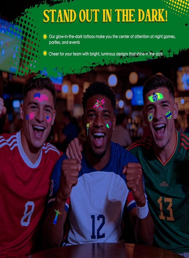 Aquzhou 2026 World Cup Temporary Face Tattoos,Glow in Dark Temporary Tattoos USA Canada Mexico France England Spain Portugal Argentina Brazil Soccer Fans Face Stickers for Soccer Match Sports Event Party - Image 3
