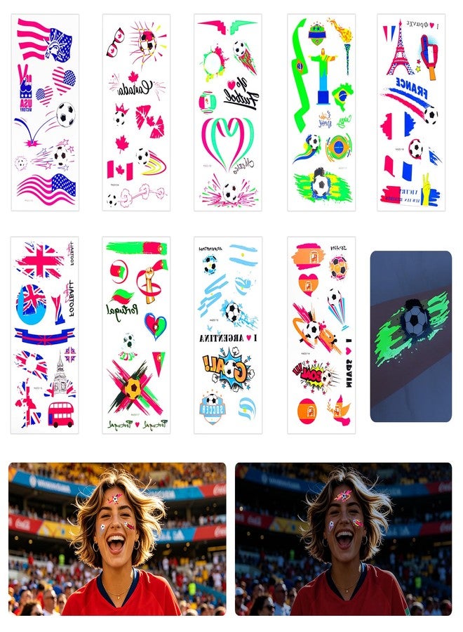 Aquzhou 2026 World Cup Temporary Face Tattoos,Glow in Dark Temporary Tattoos USA Canada Mexico France England Spain Portugal Argentina Brazil Soccer Fans Face Stickers for Soccer Match Sports Event Party - Image 1