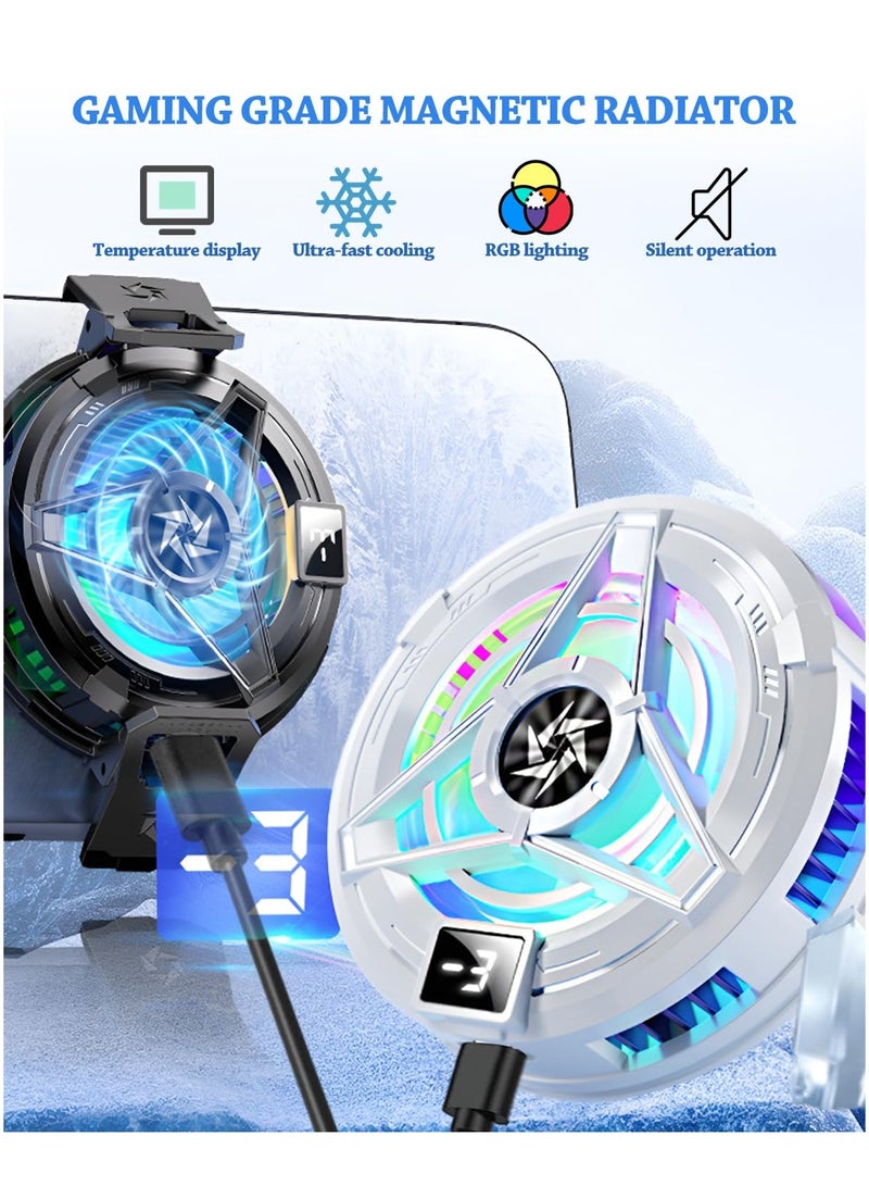 Magnetic Cell Phone Cooler, RGB Phone Cooling Fan Portable Lightweight Mobile Phone Cooling Fan, Phone Radiator with Temperature Display for Mobile Gaming,Tiktok Live Streaming - Image 4