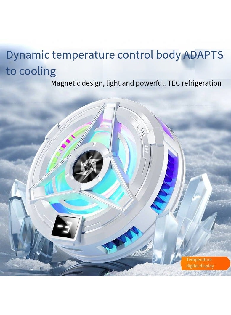 Magnetic Cell Phone Cooler, RGB Phone Cooling Fan Portable Lightweight Mobile Phone Cooling Fan, Phone Radiator with Temperature Display for Mobile Gaming,Tiktok Live Streaming - Image 1