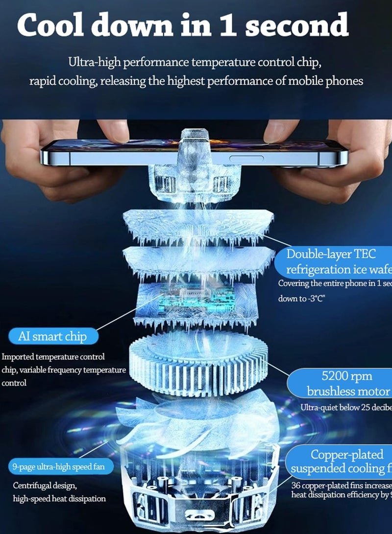 Magnetic Cell Phone Cooler, RGB Phone Cooling Fan Portable Lightweight Mobile Phone Cooling Fan, Phone Radiator with Temperature Display for Mobile Gaming,Tiktok Live Streaming - Image 2