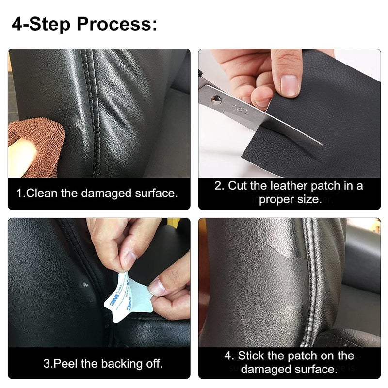 Cosmos Star™ Black Leather Repair Kit 4"x8" Inch for Couches, Cars, Furniture, Sofas, Car Seats, Handbags, Jackets - Super Thin Vinyl Patch - Image 4
