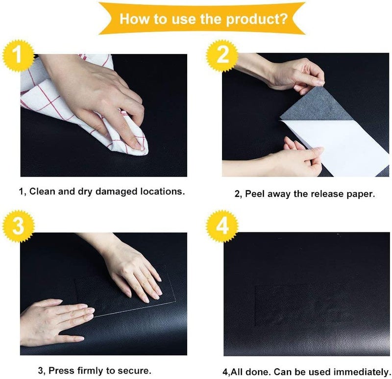 Cosmos Star™ Black Leather Repair Kit 4"x8" Inch for Couches, Cars, Furniture, Sofas, Car Seats, Handbags, Jackets - Super Thin Vinyl Patch - Image 5