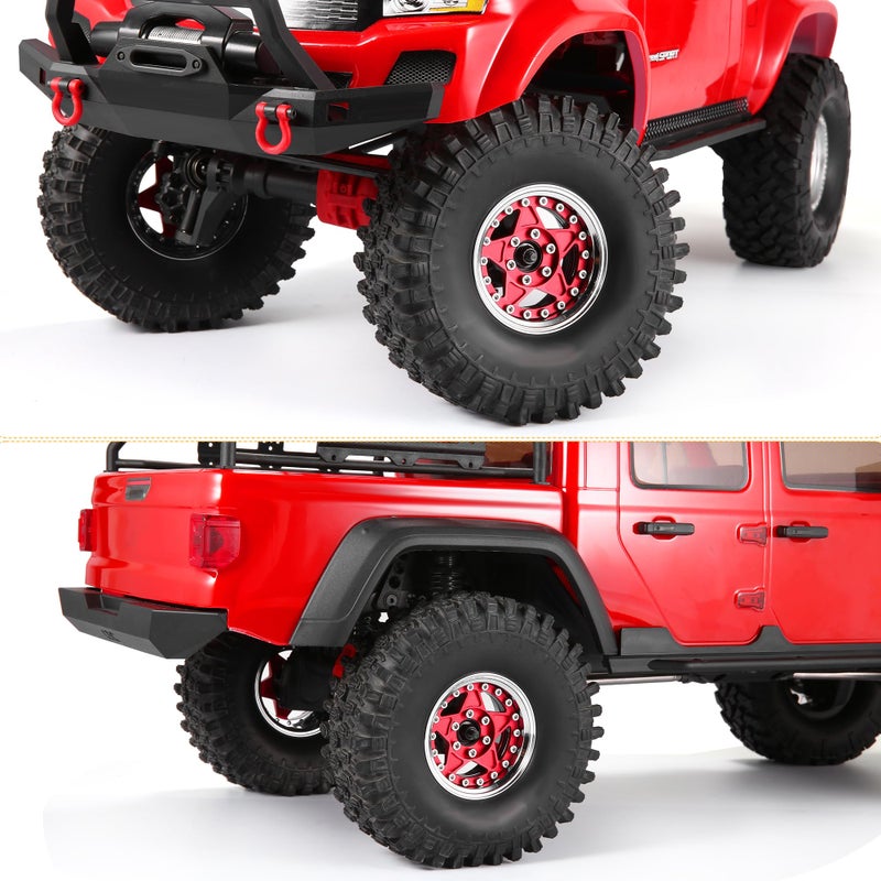 COOWOO RC Wheels Upgrade Parts  1.9 in Beadlock Wheels Adjustable Offset for 1/10 TRX6 TRX4 or SCX10 RC Trucks  Made of Aluminum Alloy  Pentagon-Shaped  Set of 4  Red - Image 3