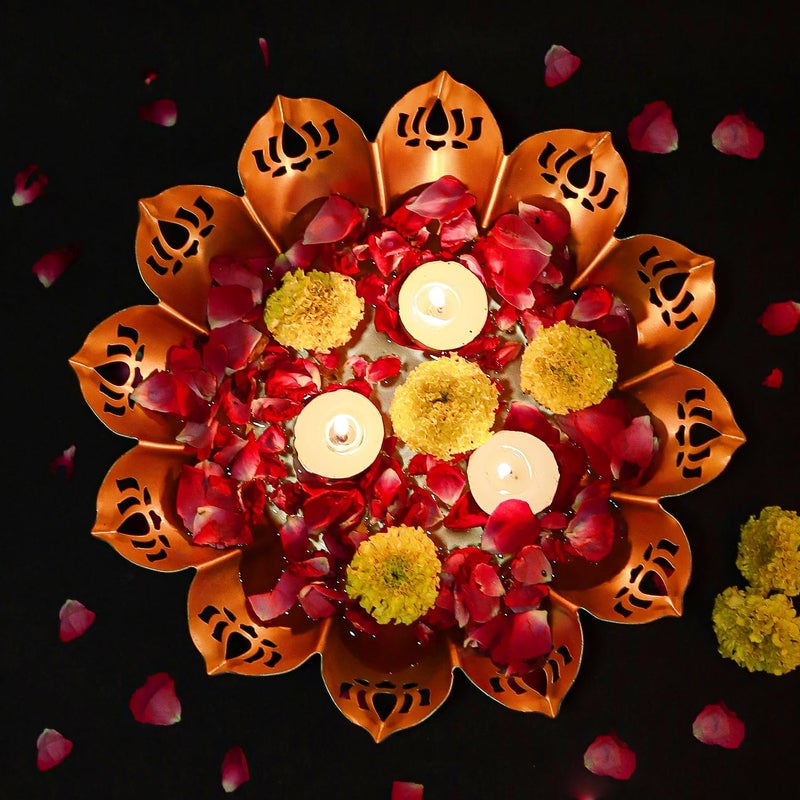 Klassic Metal Lotus Shape Urli Bowl for Home Decor Diwali Decoration Floating Flowers Door Entrace Room Decoration, Gifting Item | 10.8 Inch (Golden, Pack of 1) - Image 1