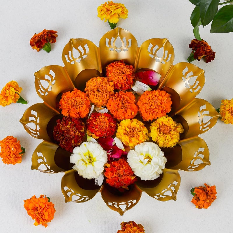 Klassic Metal Lotus Shape Urli Bowl for Home Decor Diwali Decoration Floating Flowers Door Entrace Room Decoration, Gifting Item | 10.8 Inch (Golden, Pack of 1) - Image 3