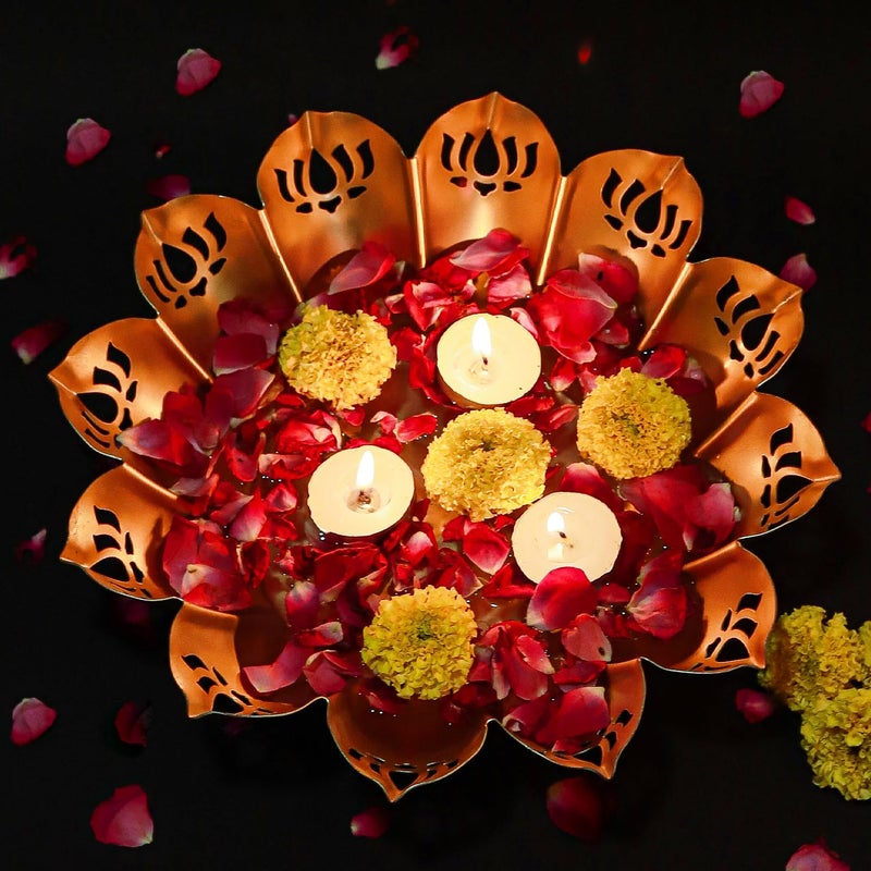 Klassic Metal Lotus Shape Urli Bowl for Home Decor Diwali Decoration Floating Flowers Door Entrace Room Decoration, Gifting Item | 10.8 Inch (Golden, Pack of 1) - Image 2
