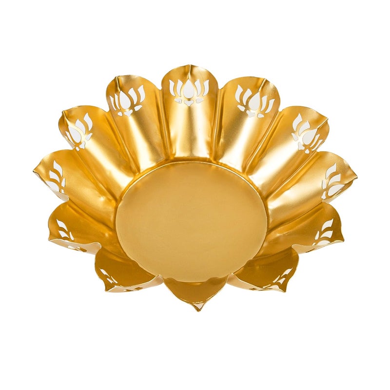 Klassic Metal Lotus Shape Urli Bowl for Home Decor Diwali Decoration Floating Flowers Door Entrace Room Decoration, Gifting Item | 10.8 Inch (Golden, Pack of 1) - Image 5