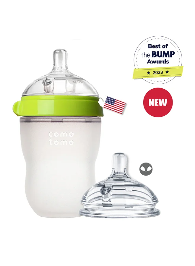 comotomo Natural Feel Baby Bottle 250 ML With Pack Of 2 Natural Teat Silicone Nipples, 2 Holes With Medium Flow,  3 Months +