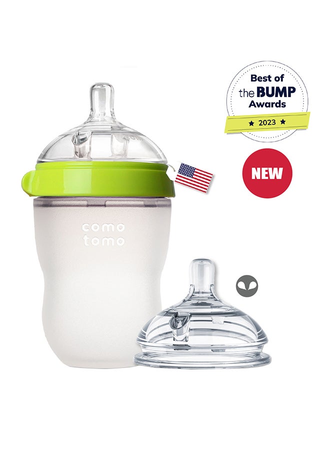 comotomo Natural Feel Baby Bottle 250 ML With Pack Of 2 Natural Teat Silicone Nipples, 2 Holes With Medium Flow,  3 Months + - Image 1