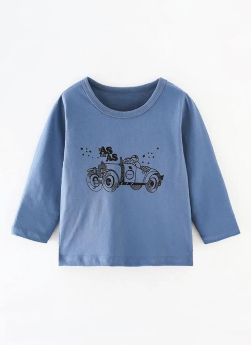 YUNIQEE Blue Printed Round Neck T-shirt