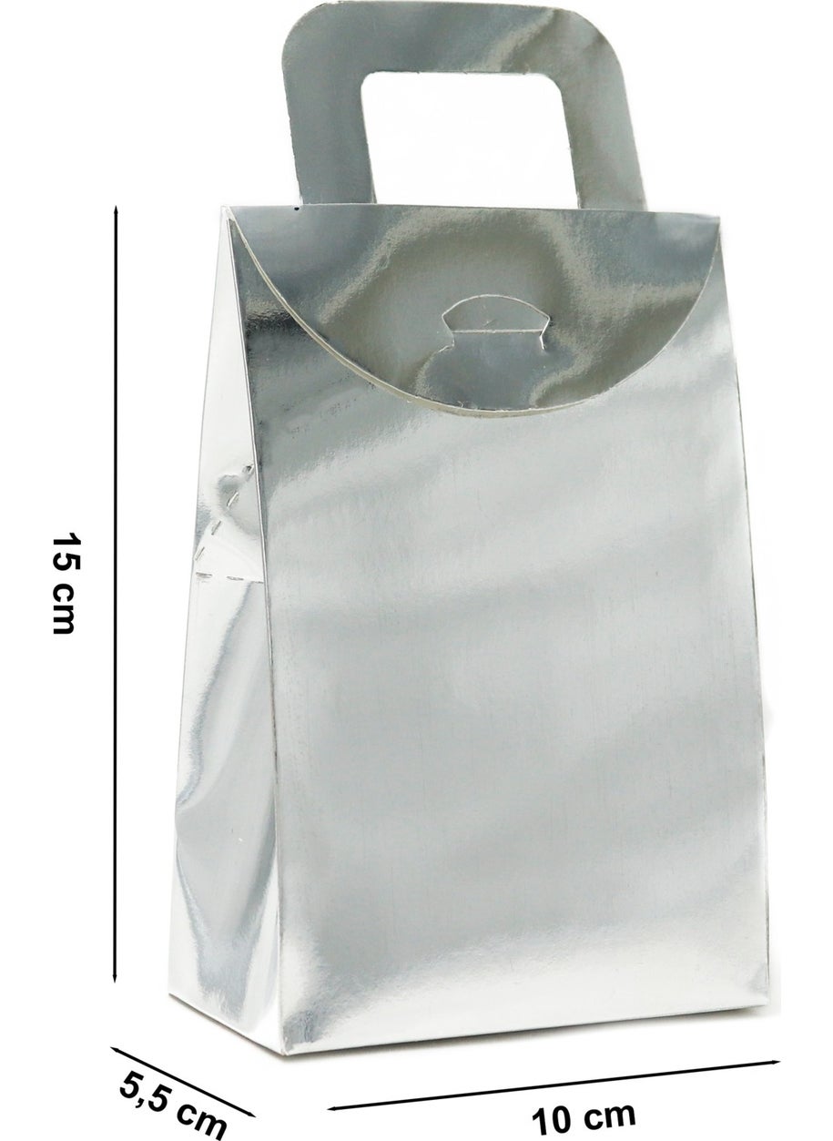 Repro Design Silver Metalized 10 x 15 x 5,5cm Large Size Bag Model Gift, Henna Snack and Gift Box 10 Pieces  - Image 2
