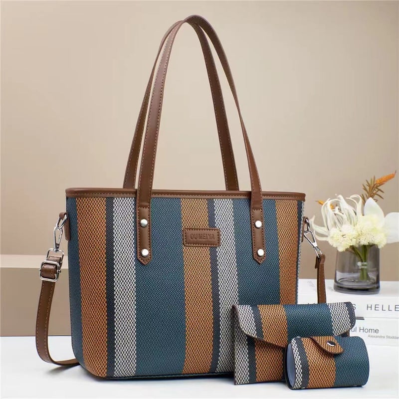 New Color Contrast Large Capacity Bucket Bag Canvas Handbag Vintage Light Luxury Trendy Shoulder Crossbody Bag - Image 1