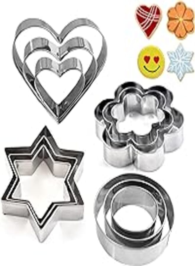 Eteamcan Cookie Cutters Set of 12 Biscuit Cutters Stainless Steel Cookie Cutters Round Heart Star Flowers Cookie Cutter for Biscuits Fondant Cookies