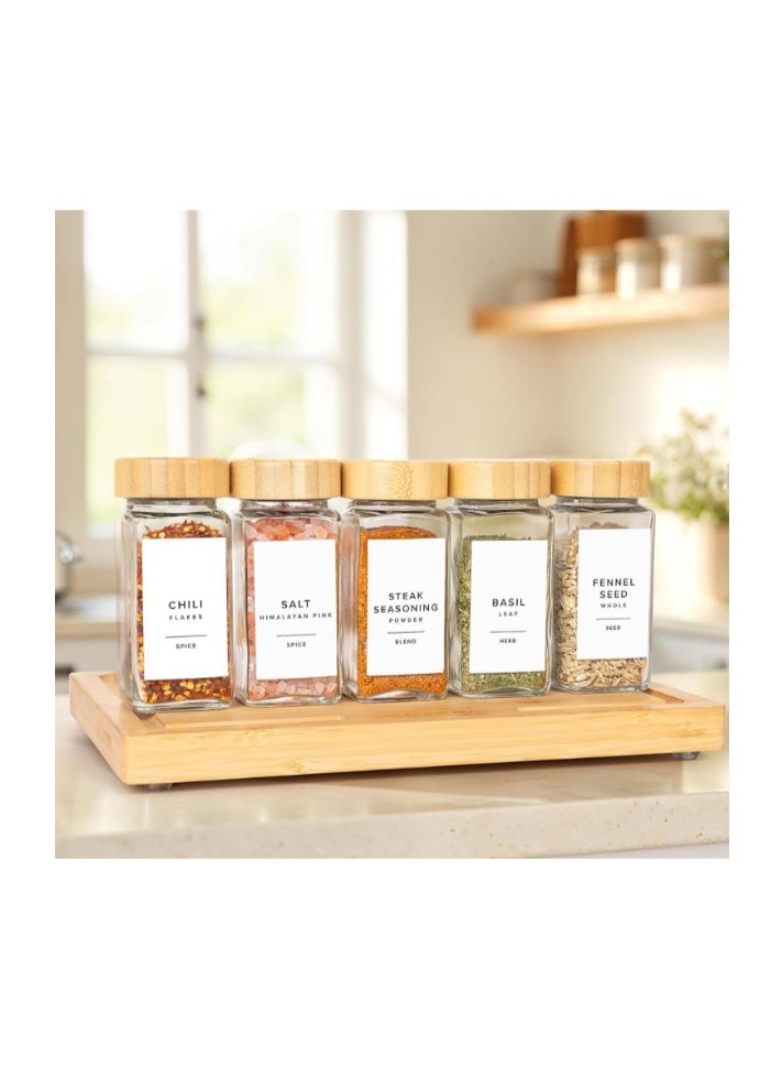 24 Pcs Glass Spice Jars with Bamboo Lids 4oz Airtight Square Spice Containers with 250 Labels Stickers Shaker Lids Collapsible Funnel Chalk Pen Seasoning Organizer for Kitchen Cabinet Spice Rack - Image 2
