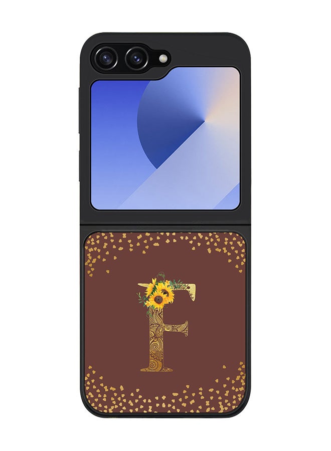 Stylizedd Rugged Black edge case for Samsung Galaxy Z Flip6, Slim fit Case Flexible Cover - Custom Monogram Initial Letter Floral Pattern Alphabet - F (Brown ) - Image 1