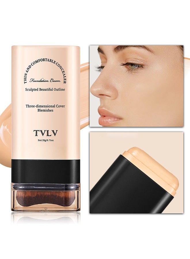 TVLV Three-Dimensional Cover Blemishes 20g, 2-in-1 Concealer & Foundation Stick Waterproof, Sweat-Resistant | Covers Dark Circles | Flawless Makeup (04#Wheat) - Image 1