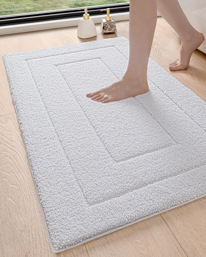 DEXI Bathroom Rug 43x24, Non Slip Washable Bath Mat for Shower Floor, Extra Large Absorbent Soft Bathmat with Rubber Backing, Quick Dry Microfiber Carpet, White - Image 1