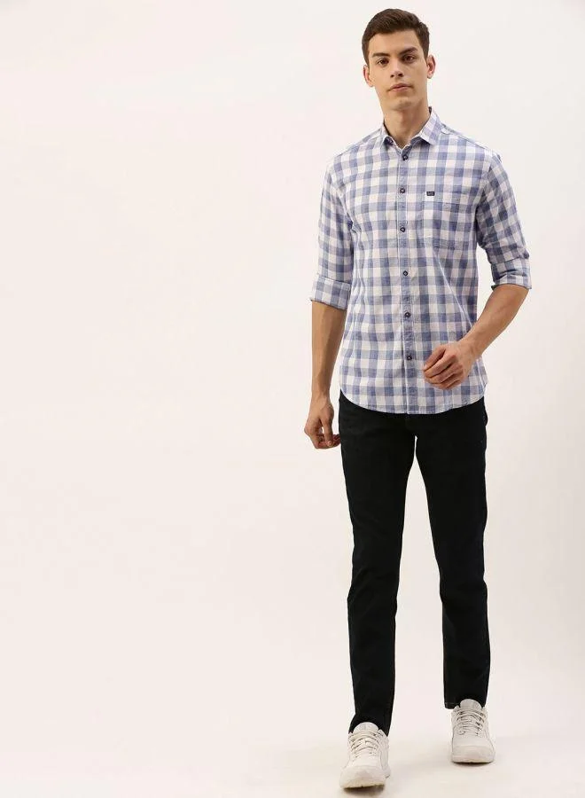 شركة المرآب الهندية Men Slim Fit Checkered Full Sleeves Spread Collar Casual Shirt