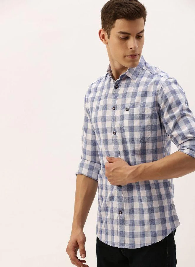 شركة المرآب الهندية Men Slim Fit Checkered Full Sleeves Spread Collar Casual Shirt