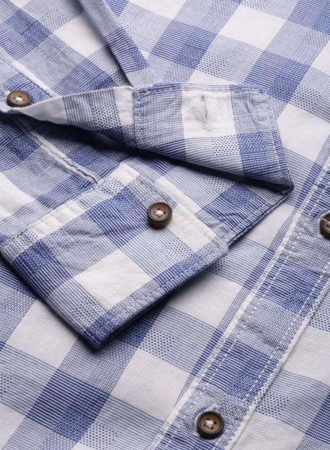 شركة المرآب الهندية Men Slim Fit Checkered Full Sleeves Spread Collar Casual Shirt