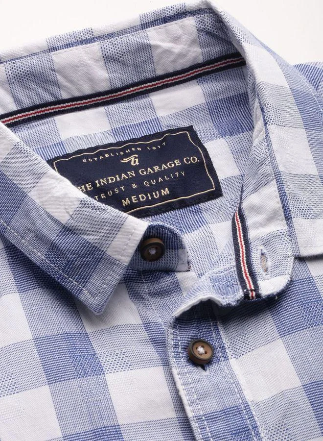 شركة المرآب الهندية Men Slim Fit Checkered Full Sleeves Spread Collar Casual Shirt