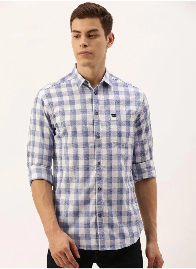 The Indian Garage Co Men Slim Fit Checkered Full Sleeves Spread Collar Casual Shirt
